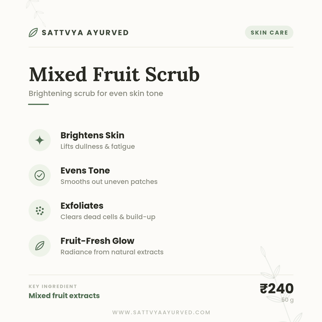 Sattvya Mixed Fruit Scrub for Brightening Even Skin Tone Glow 50g